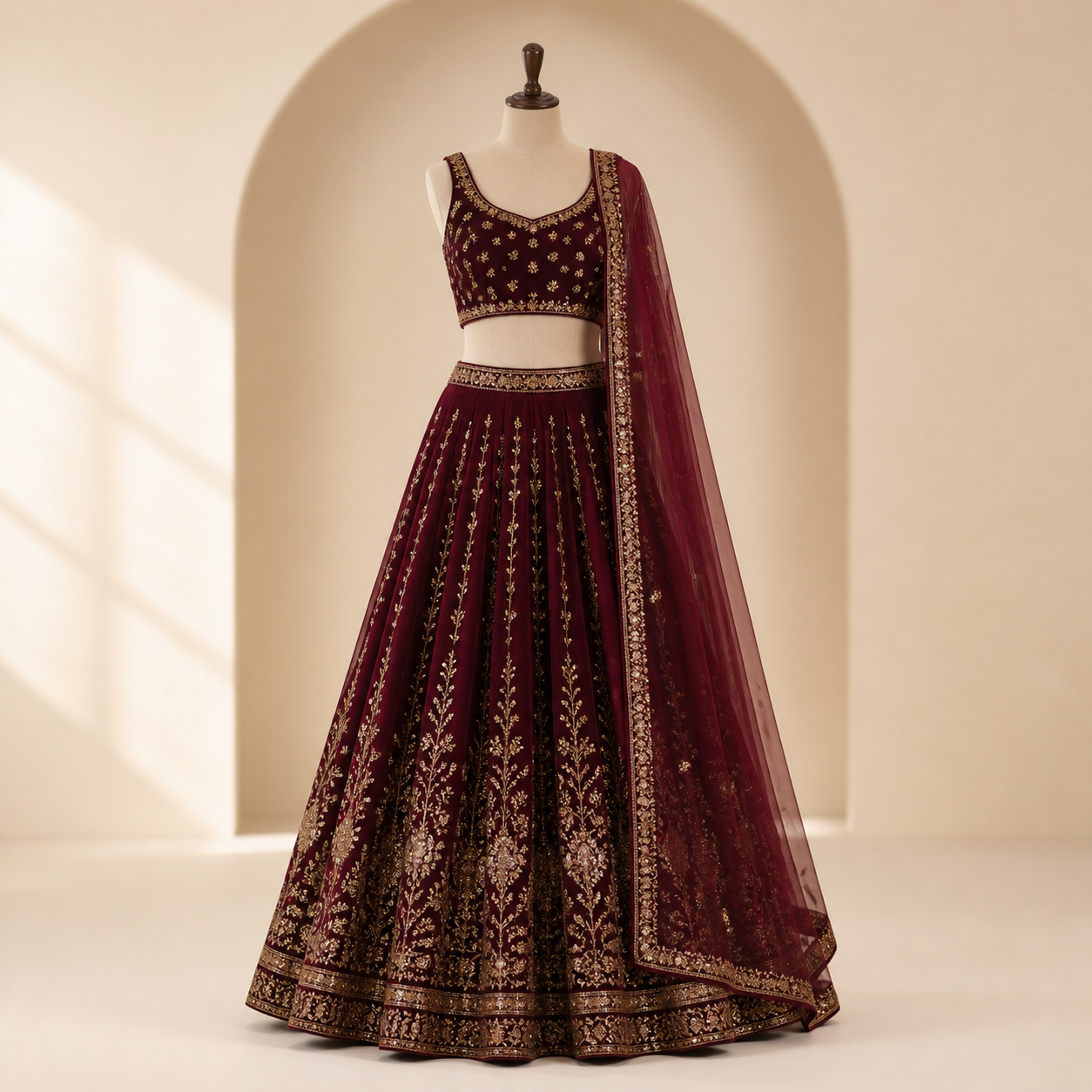 Burgundy Indian festive lehenga